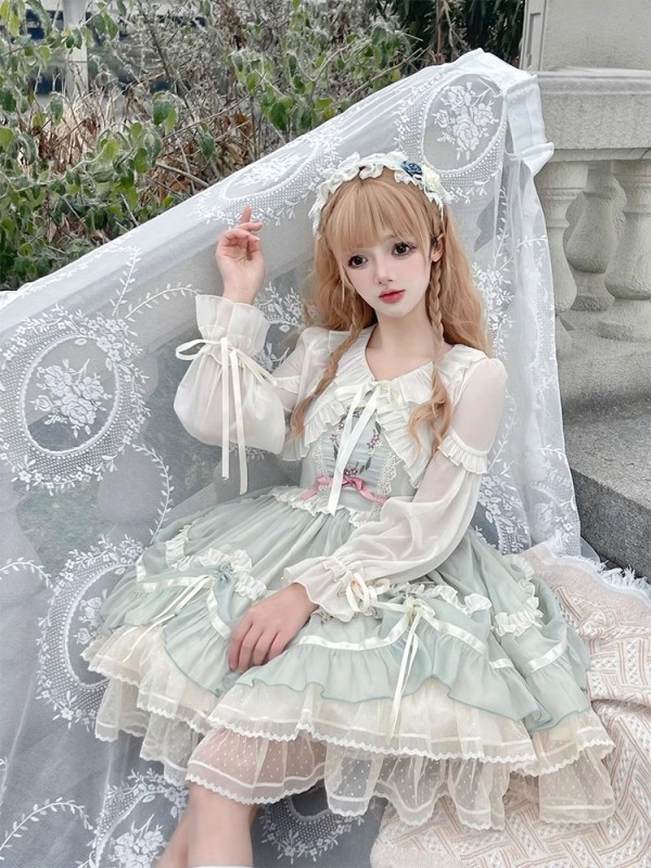 【Floating Dance Music】~Lolita Jumperskirt~Lace Sweet and elegant embroidery Sling skirt 【Floating Dance Music】~Lolita Jumperskirt~Lace Sweet and elegant embroidery Sling skirt