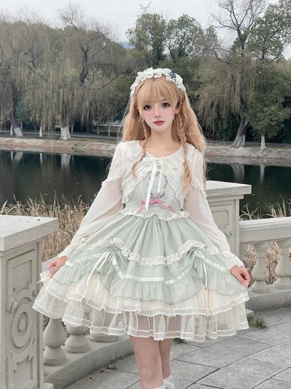 【Floating Dance Music】~Lolita Jumperskirt~Lace Sweet and elegant embroidery Sling skirt 【Floating Dance Music】~Lolita Jumperskirt~Lace Sweet and elegant embroidery Sling skirt