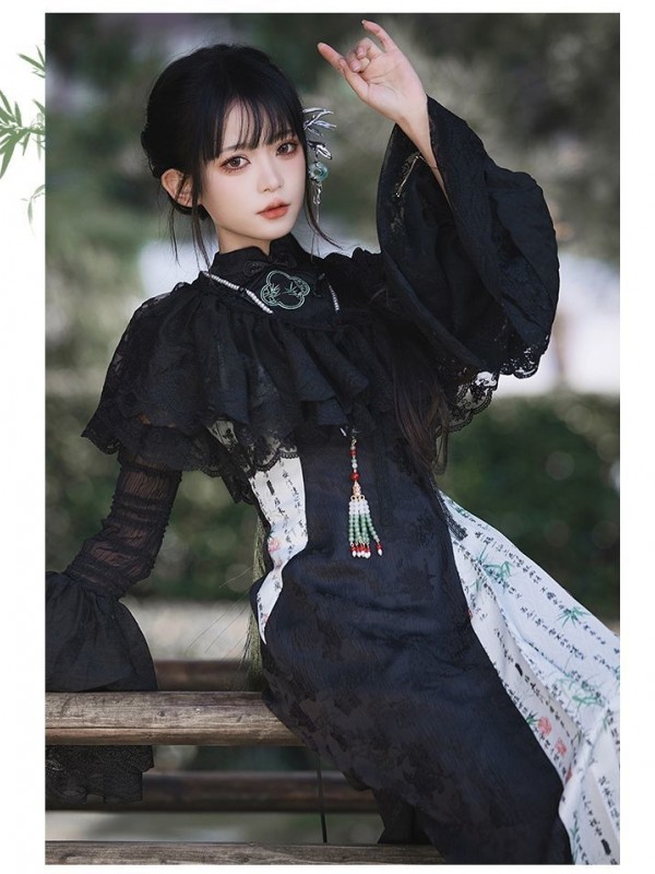 【Frost Moon Night]~Chinese style Improved cheongsam~Combining embroidery and printing~Spring models