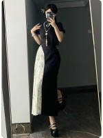 【Frost Moon Night]~Chinese style Improved cheongsam~Combining embroidery and printing~Spring models