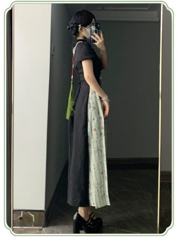 【Frost Moon Night]~Chinese style Improved cheongsam~Combining embroidery and printing~Spring models
