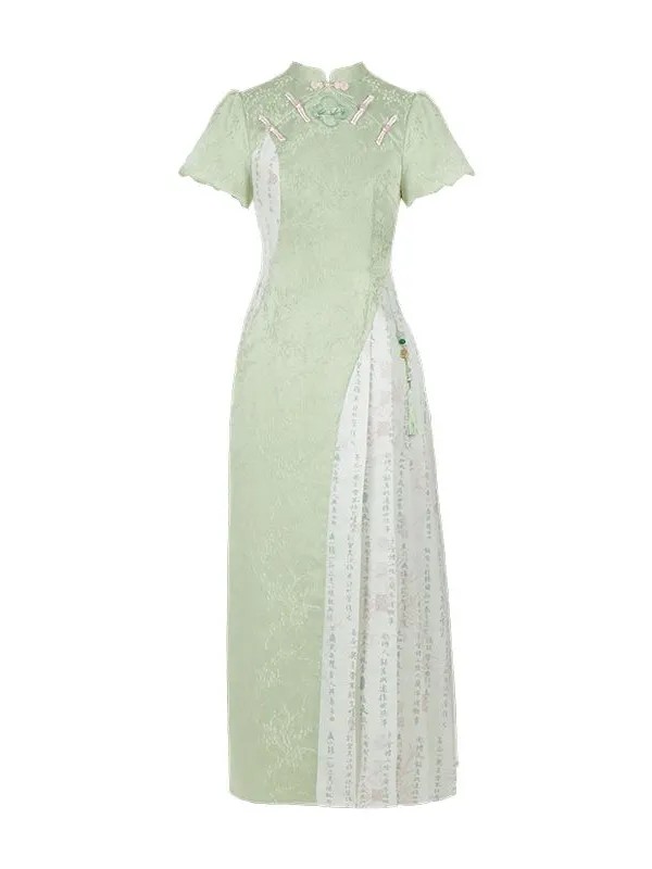 【Frost Moon Night]~Chinese style Improved cheongsam~Combining embroidery and printing~Spring models
