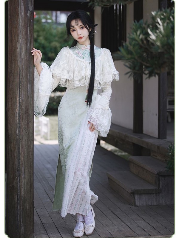 【Frost Moon Night]~Chinese style Improved cheongsam~Combining embroidery and printing~Spring models