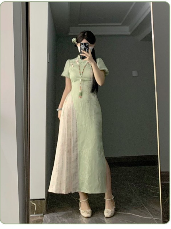 【Frost Moon Night]~Chinese style Improved cheongsam~Combining embroidery and printing~Spring models