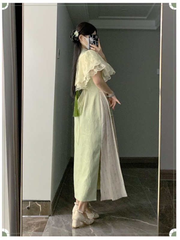 【Frost Moon Night]~Chinese style Improved cheongsam~Combining embroidery and printing~Spring models