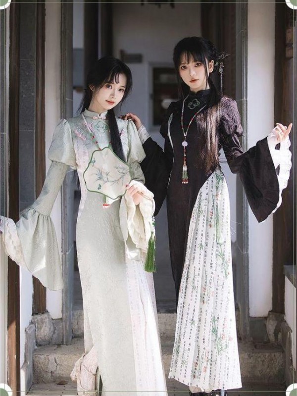 【Frost Moon Night]~Chinese style Improved cheongsam~Combining embroidery and printing~Spring models
