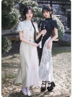 【Frost Moon Night]~Chinese style Improved cheongsam~Combining embroidery and printing~Spring models
