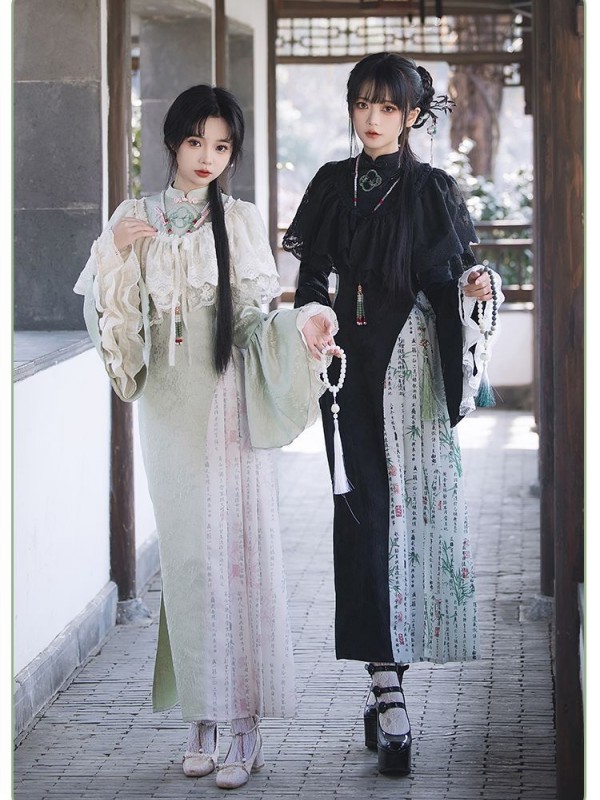 【Frost Moon Night]~Chinese style Improved cheongsam~Combining embroidery and printing~Spring models