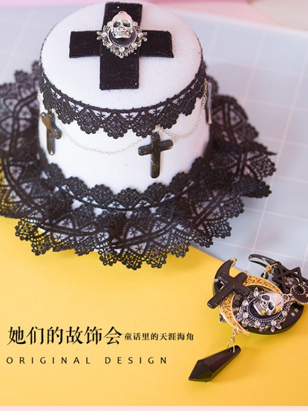 Gothic Skeleton Lace Fringe Mini Hat Gothic Skeleton Lace Fringe Mini Hat