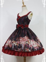 Haunted Night Red and Black Print Nine Tails Fox JSK Lolita Suspender Dress Haunted Night Red and Black Print Nine Tails Fox JSK Lolita Suspender Dress