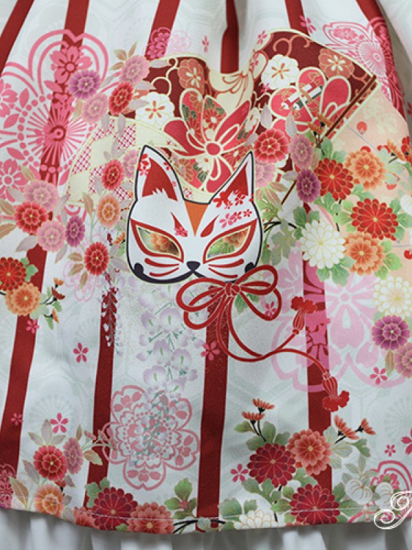 Haunted Night Red and Black Print Nine Tails Fox JSK Lolita Suspender Dress Haunted Night Red and Black Print Nine Tails Fox JSK Lolita Suspender Dress
