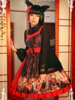 Haunted Night Red and Black Print Nine Tails Fox JSK Lolita Suspender Dress Haunted Night Red and Black Print Nine Tails Fox JSK Lolita Suspender Dress