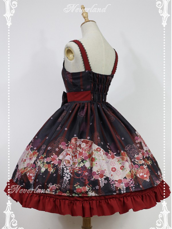 Haunted Night Red and Black Print Nine Tails Fox JSK Lolita Suspender Dress Haunted Night Red and Black Print Nine Tails Fox JSK Lolita Suspender Dress