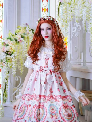 Pink Sweet Strawberry Rabbit High-waisted Lolita Jumperskirt