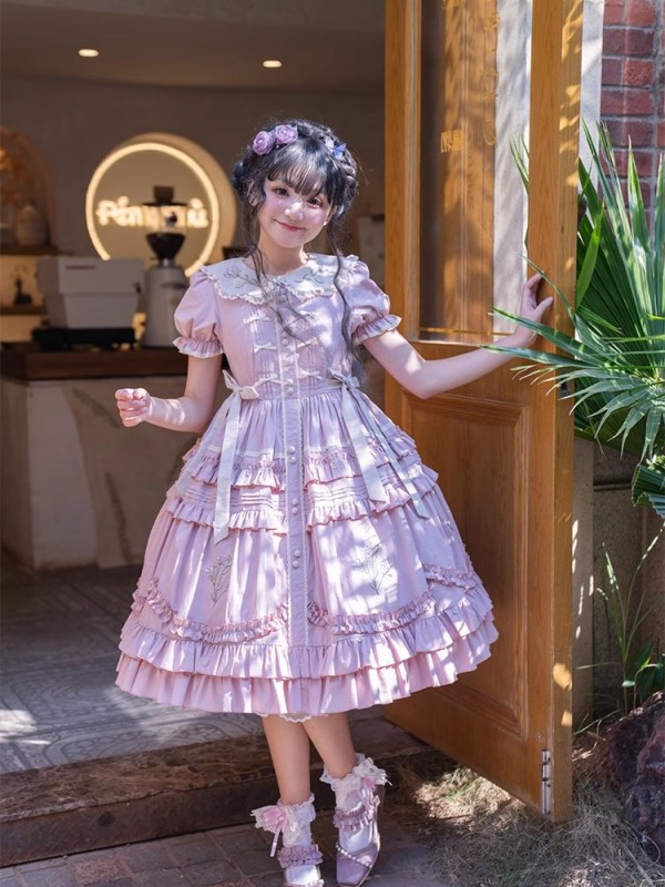 【Iris Poem】~lolita Onepiece~Short sleeve embroidery dress 【Iris Poem】~lolita Onepiece~Short sleeve embroidery dress