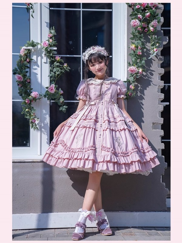 【Iris Poem】~lolita Onepiece~Short sleeve embroidery dress 【Iris Poem】~lolita Onepiece~Short sleeve embroidery dress