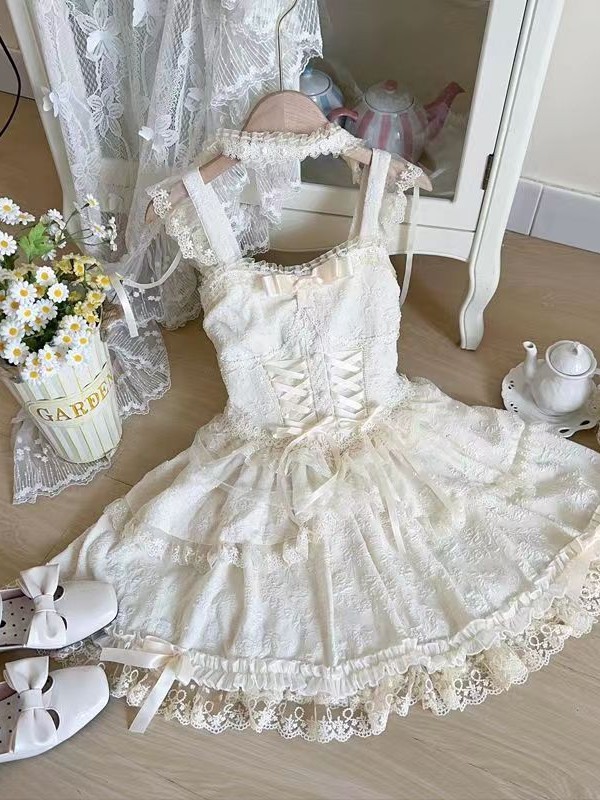 Lolita Ballet Style JSK Sling Three Piece Set apricot Lolita Ballet Style JSK Sling Three Piece Set apricot