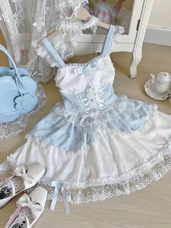 Lolita Ballet Style JSK Sling Three Piece Set blue Lolita Ballet Style JSK Sling Three Piece Set blue