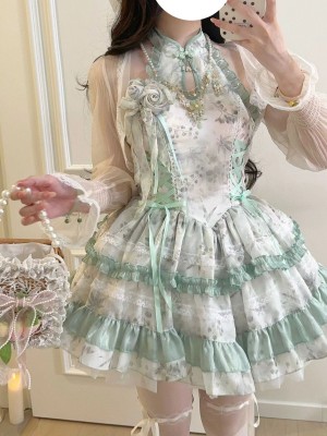 Lolita Chinese style hanging neck dress green