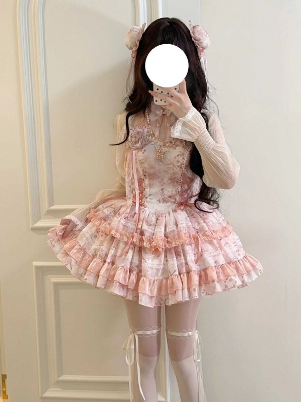 Lolita Chinese style hanging neck dress pink