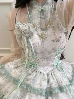 Lolita Chinese style hanging neck dress green