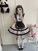Lolita cute Chinese style short sleeved op dress Black and pink