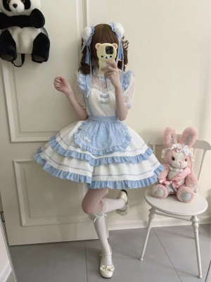 Lolita cute Chinese style short sleeved op dress blue