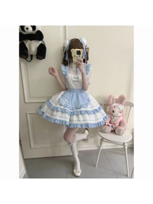 Lolita cute Chinese style short sleeved op dress blue