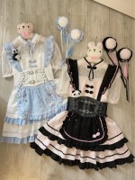 Lolita cute Chinese style short sleeved op dress Black and pink