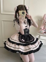 Lolita cute Chinese style short sleeved op dress Black and pink
