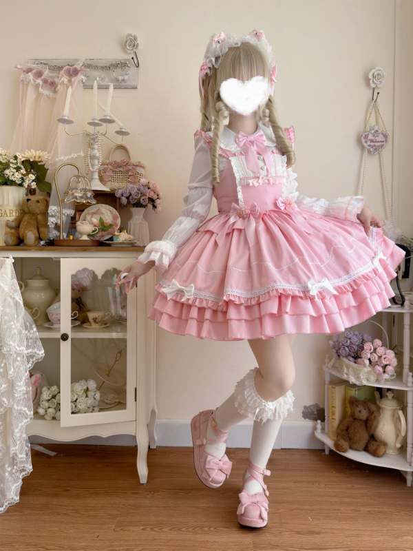 Sweet Cute Pink Lolita Dress JSK Suspender Dress Sweet Cute Pink Lolita Dress JSK Suspender Dress
