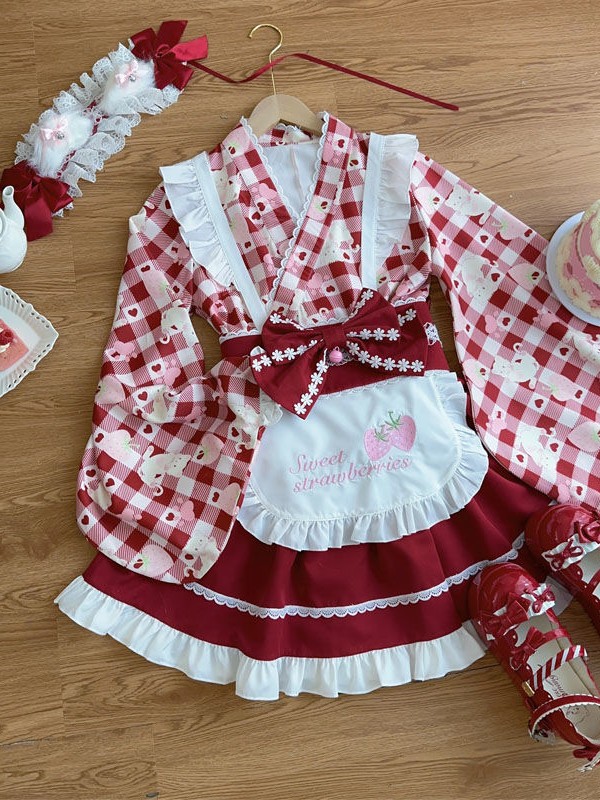Sweet Red Lolita Dress Japanese Maid Improved Dress Sweet Red Lolita Dress Japanese Maid Improved Dress