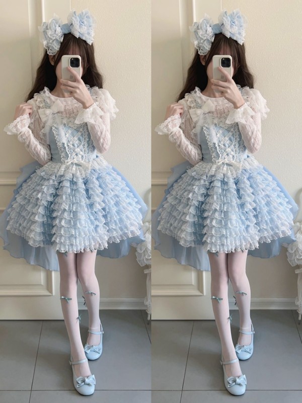Sweet Princess Style Blue Lolita Short JSK Suspender Skirt Sweet Princess Style Blue Lolita Short JSK Suspender Skirt