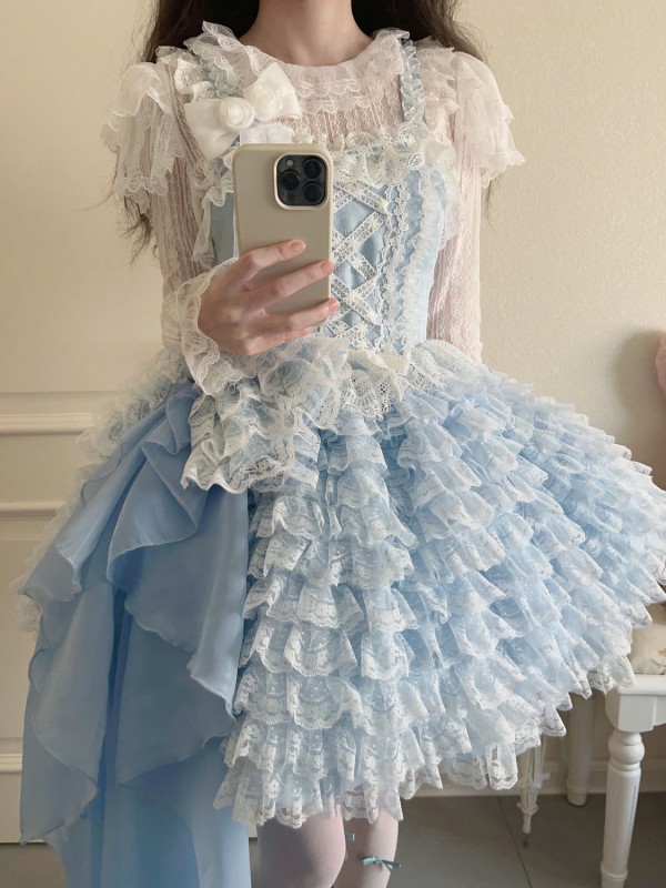 Sweet Princess Style Blue Lolita Short JSK Suspender Skirt Sweet Princess Style Blue Lolita Short JSK Suspender Skirt