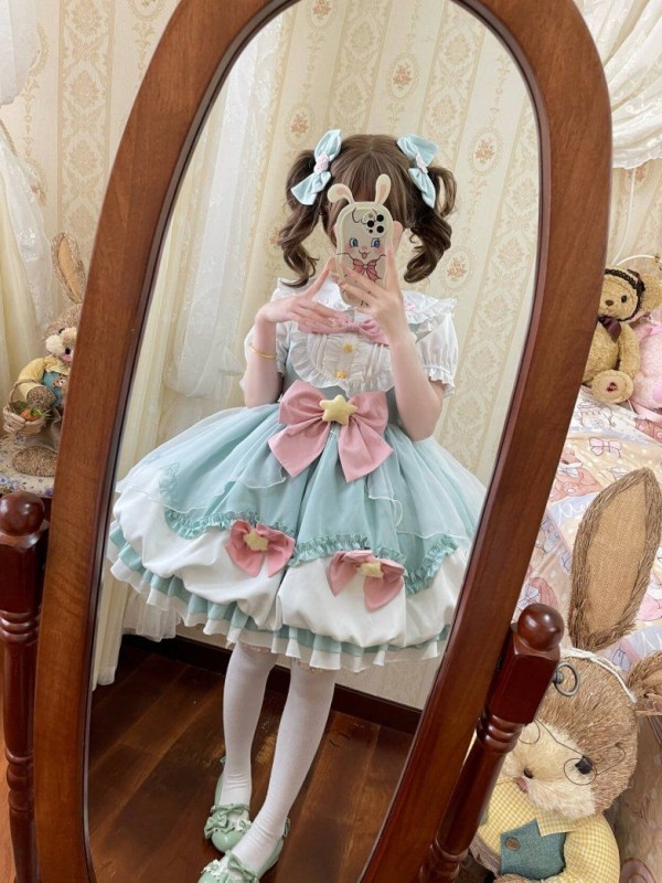 Green Lolita Dress Sweet JSK Suspender Bud Dress Green Lolita Dress Sweet JSK Suspender Bud Dress