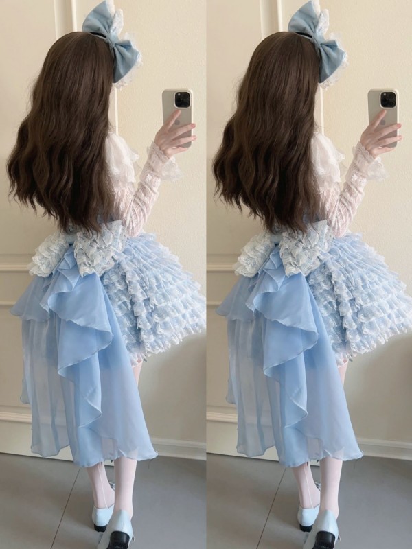 Sweet Princess Style Blue Lolita Short JSK Suspender Skirt Sweet Princess Style Blue Lolita Short JSK Suspender Skirt