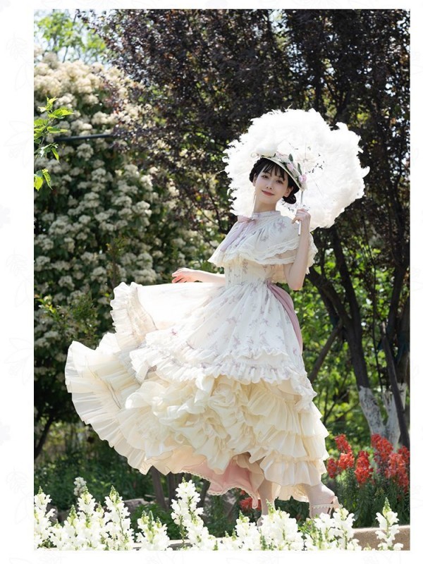 Sweet Edwardian Neckline Bluebell Print OP Lolita Dress Sweet Edwardian Neckline Bluebell Print OP Lolita Dress