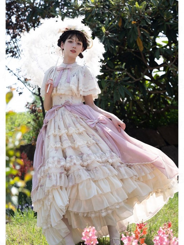 Sweet Edwardian Neckline Bluebell Print OP Lolita Dress Sweet Edwardian Neckline Bluebell Print OP Lolita Dress