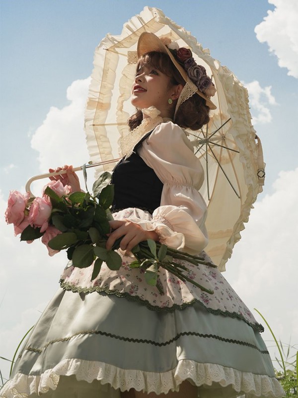 Fresh Country Style Embroidery Print JSK Suspender Skirt Fresh Country Style Embroidery Print JSK Suspender Skirt