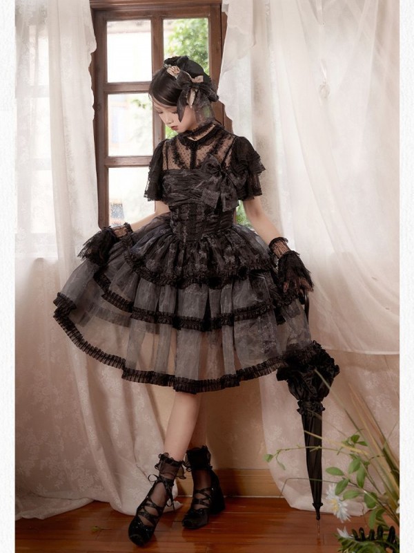 Sweet Gothic Bow JSK Suspender Dress Sweet Gothic Bow JSK Suspender Dress
