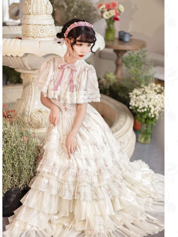 Sweet Edwardian Neckline Bluebell Print OP Lolita Dress Sweet Edwardian Neckline Bluebell Print OP Lolita Dress