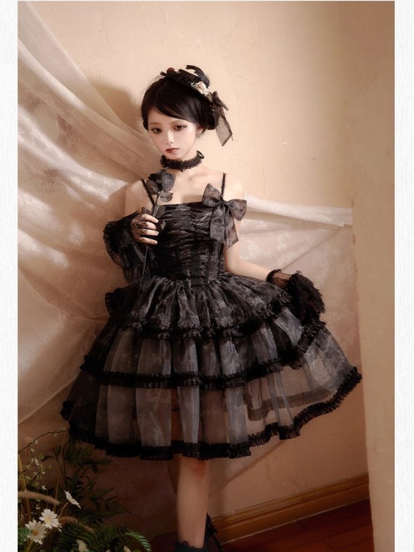 Sweet Gothic Bow JSK Suspender Dress Sweet Gothic Bow JSK Suspender Dress