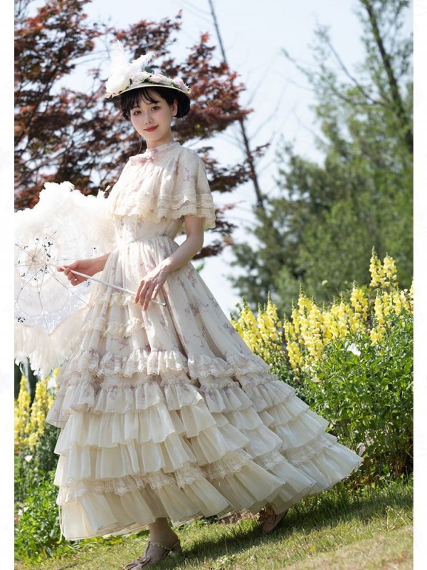 Sweet Edwardian Neckline Bluebell Print OP Lolita Dress Sweet Edwardian Neckline Bluebell Print OP Lolita Dress