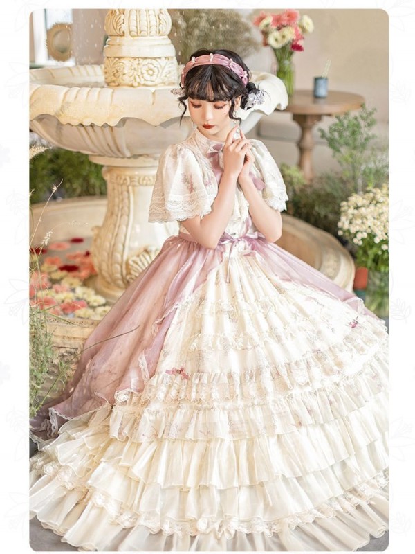 Sweet Edwardian Neckline Bluebell Print OP Lolita Dress Sweet Edwardian Neckline Bluebell Print OP Lolita Dress