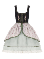 Fresh Country Style Embroidery Print JSK Suspender Skirt Fresh Country Style Embroidery Print JSK Suspender Skirt