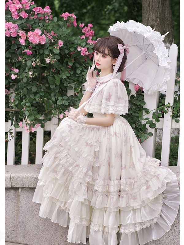 Sweet Edwardian Neckline Bluebell Print OP Lolita Dress Sweet Edwardian Neckline Bluebell Print OP Lolita Dress