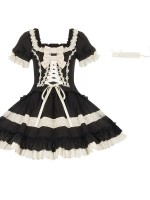Sweet Gothic Black Square Neck Babydoll Short Lolita Dress Sweet Gothic Black Square Neck Babydoll Short Lolita Dress