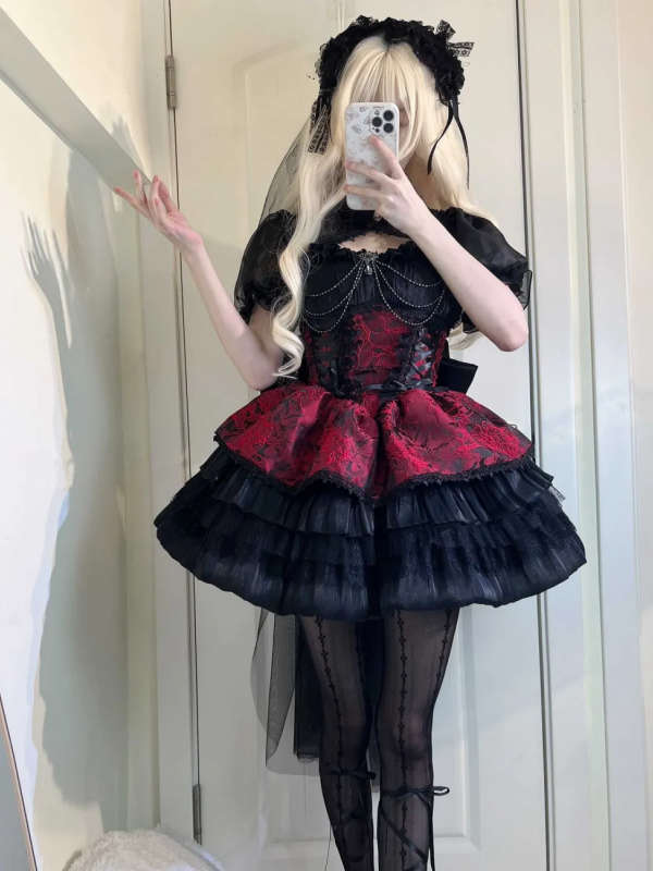 Red Lolita Dress Dark JSK Suspenders Red Lolita Dress Dark JSK Suspenders