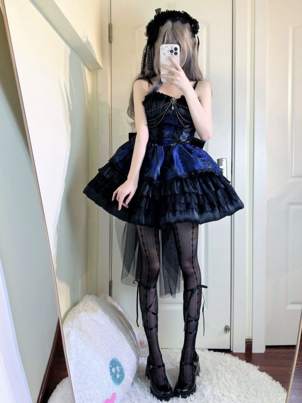 Blue Lolita Dress Dark JSK Suspenders Blue Lolita Dress Dark JSK Suspenders