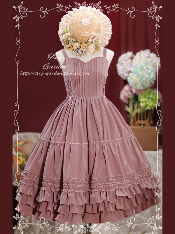 Retro Lolita Double Drawstring Elegant Velvet JSK Suspender Skirt Retro Lolita Double Drawstring Elegant Velvet JSK Suspender Skirt
